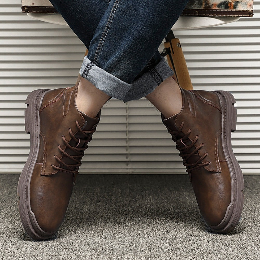 Men's Breathable Leather Middle Cut Tooling Short Martin Boots